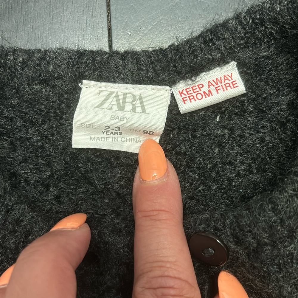 Zara Charcoal Wool Cardigan 2-3 year old